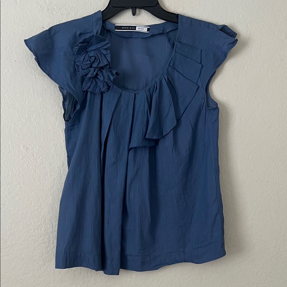 Sportmax Code Deep Blue Ruffle Sleeve Blouse in Size unknown